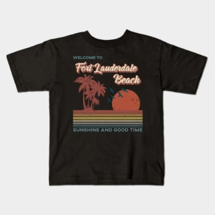 Fort Lauderdale Beach - Fort Lauderdale Beach Retro Sunset Kids T-Shirt